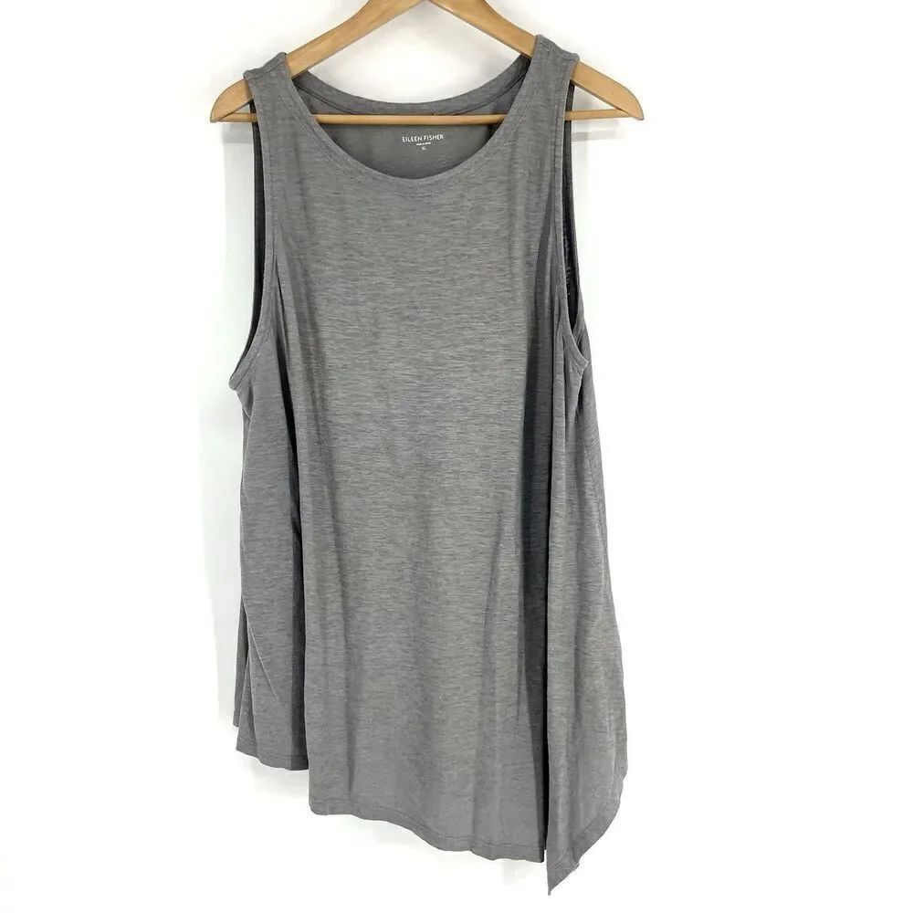 Eileen Fisher Tank Top Size XL Gray Tunic Hemp Cotton Scoop Neck Asymmetrical